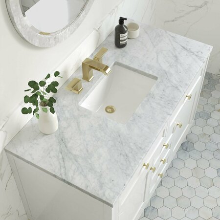 James Martin Vanities Chicago 48in Single Vanity, Glossy White w/ 3 CM Carrara Marble Top 305-V48-GW-3CAR